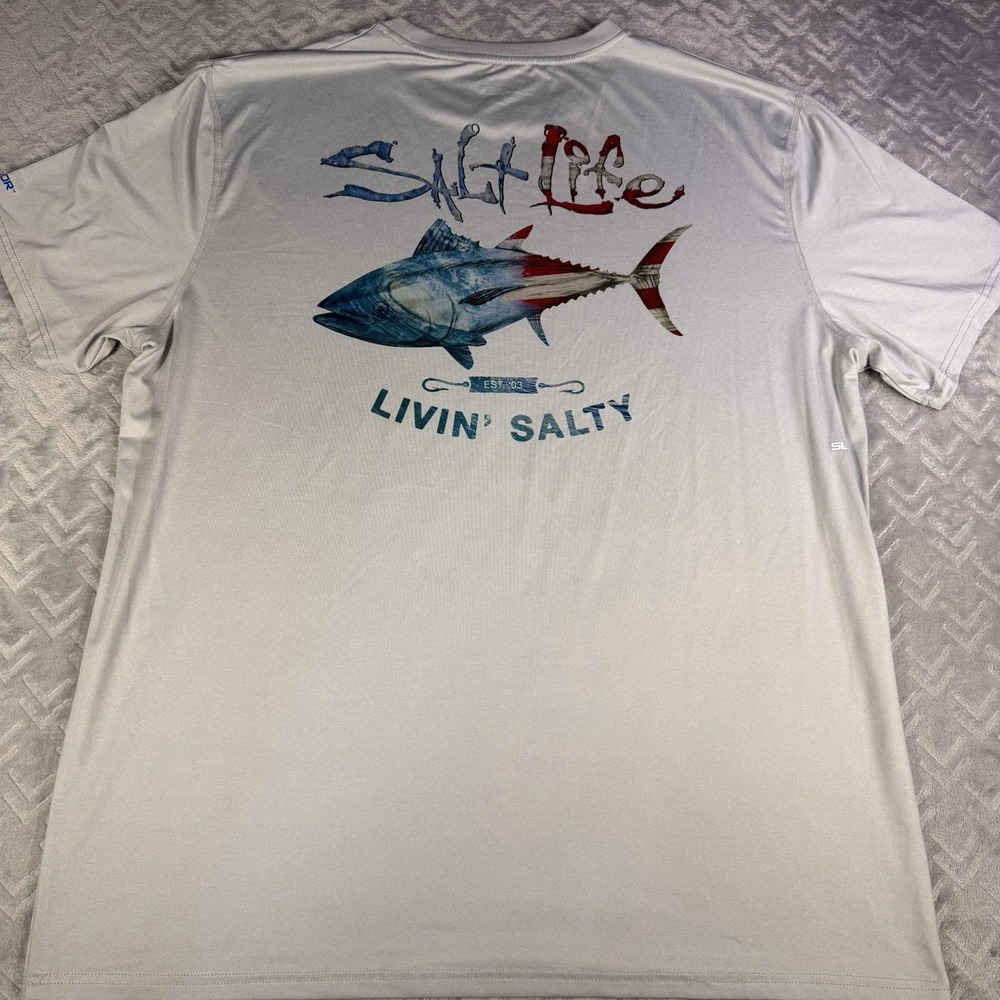 Salt Life Shirt Mens Large Gray Livin Salty SLX Amerituna Performance Fishing 2X
